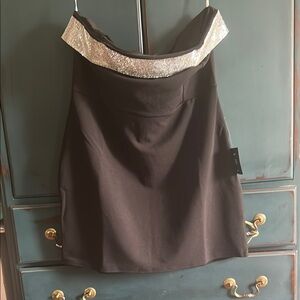 Lulu's Black and Silver Off-Shoulder Dress